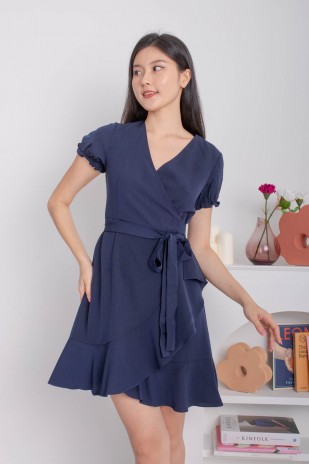 Rhiannon Ruffle Wrap Dress in Navy (MY)