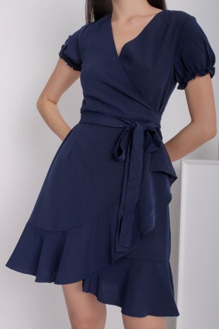 Rhiannon Ruffle Wrap Dress in Navy (MY)