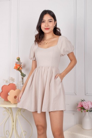 Winnie Textured Puff Dress in Cream (MY)