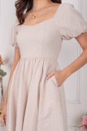 Winnie Textured Puff Dress in Cream (MY)