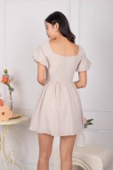 Winnie Textured Puff Dress in Cream (MY)