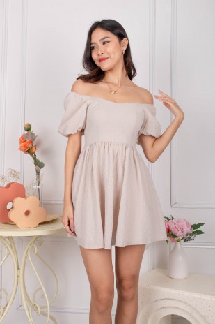 Winnie Textured Puff Dress in Cream (MY)