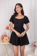 Winnie Textured Puff Dress in Black (MY)