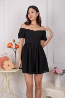 Winnie Textured Puff Dress in Black (MY)