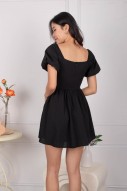 Winnie Textured Puff Dress in Black (MY)