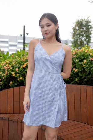 Forris Gingham Wrap Dress in Blue (MY)