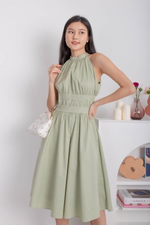 Lamont Halter Flare Dress in Tea Green (MY)