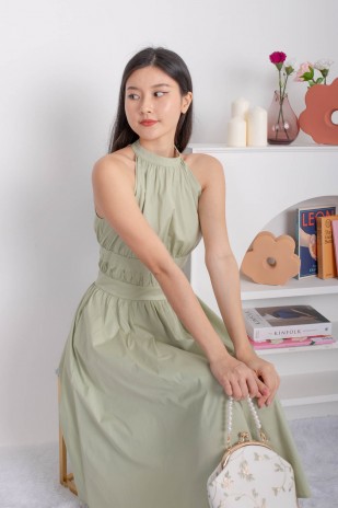 Lamont Halter Flare Dress in Tea Green (MY)