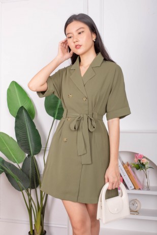 Haisley Button Trench Dress in Olive (MY)