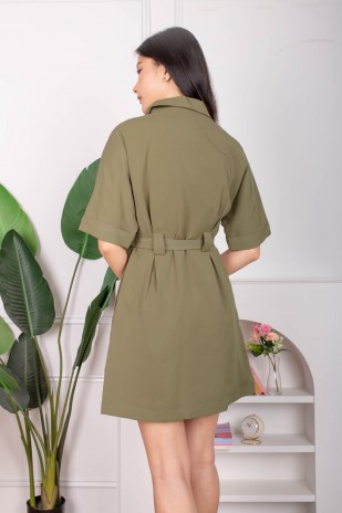 Haisley Button Trench Dress in Olive (MY)