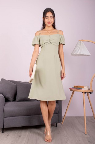 Azura Cold-Shoulder Twist Dress in Sage (MY)