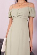 Azura Cold-Shoulder Twist Dress in Sage (MY)