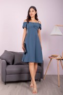 Azura Cold-Shoulder Twist Dress in Steel Blue (MY)