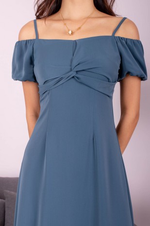 Azura Cold-Shoulder Twist Dress in Steel Blue (MY)