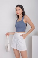 Vesper Ruched Basic Crop Top in Steel Blue (MY)