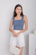 Vesper Ruched Basic Crop Top in Steel Blue (MY)