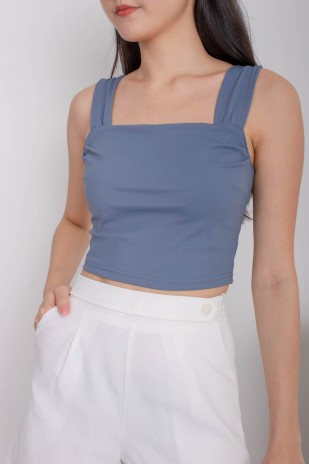 Vesper Ruched Basic Crop Top in Steel Blue (MY)