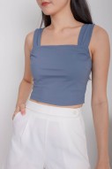 Vesper Ruched Basic Crop Top in Steel Blue (MY)