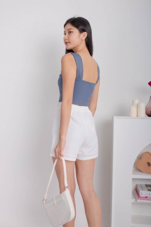 Vesper Ruched Basic Crop Top in Steel Blue (MY)