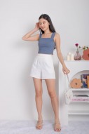 Vesper Ruched Basic Crop Top in Steel Blue (MY)