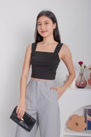 Vesper Ruched Basic Crop Top in Black (MY)