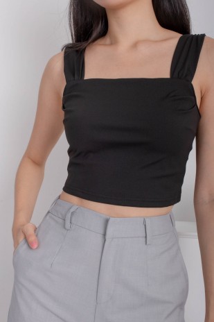 Vesper Ruched Basic Crop Top in Black (MY)