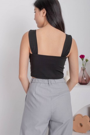 Vesper Ruched Basic Crop Top in Black (MY)