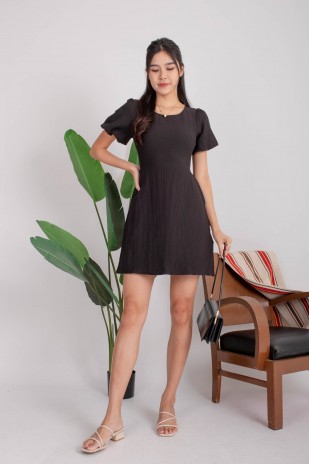 Velix Cut-Out Puff Dress in Black (MY)