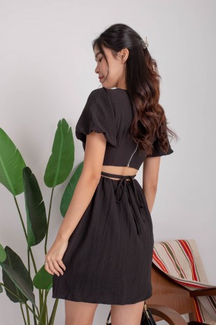 Velix Cut-Out Puff Dress in Black (MY)