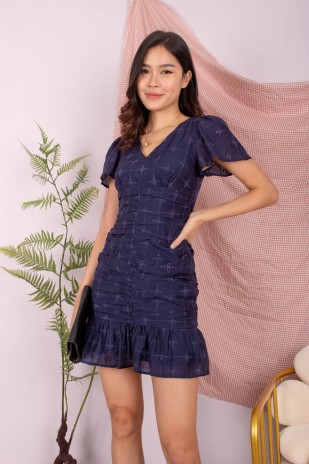 Alliot Broderie Flutter Dress in Navy (MY)