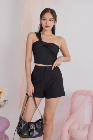 Ruki One Shoulder Knot Top in Black (MY)