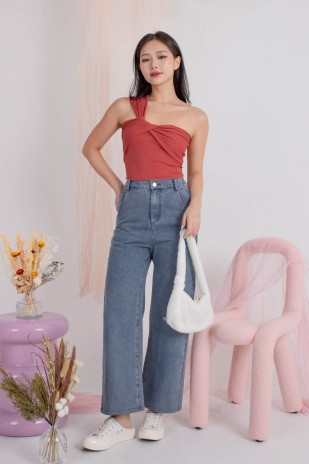 Ruki One Shoulder Knot Top in Rose (MY)