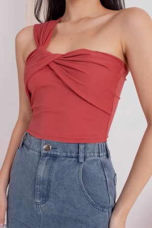 Ruki One Shoulder Knot Top in Rose (MY)