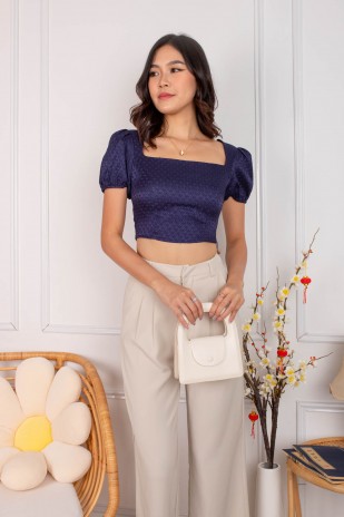 Eun Embossed Cut-Out Top in Navy (MY)