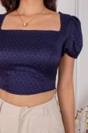 Eun Embossed Cut-Out Top in Navy (MY)