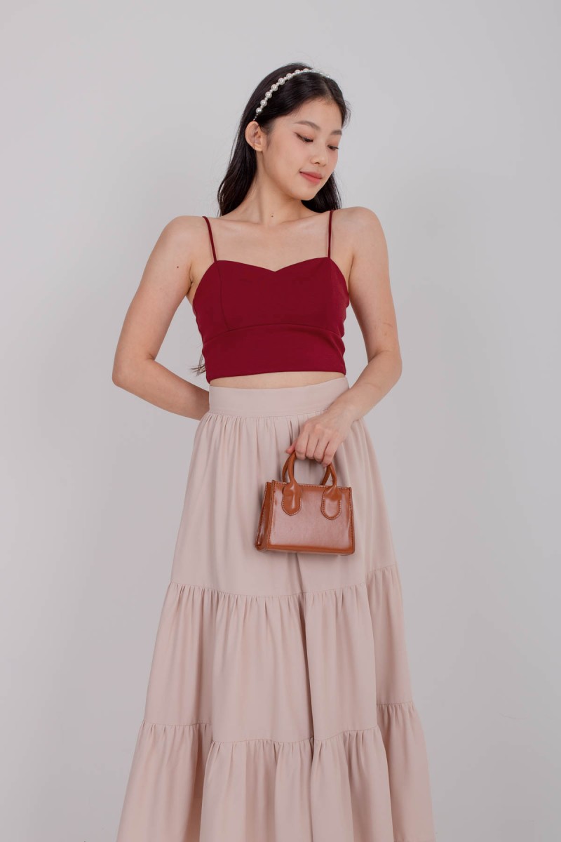 RESTOCK: Radiate Padded Sweetheart Crop Top in Wine