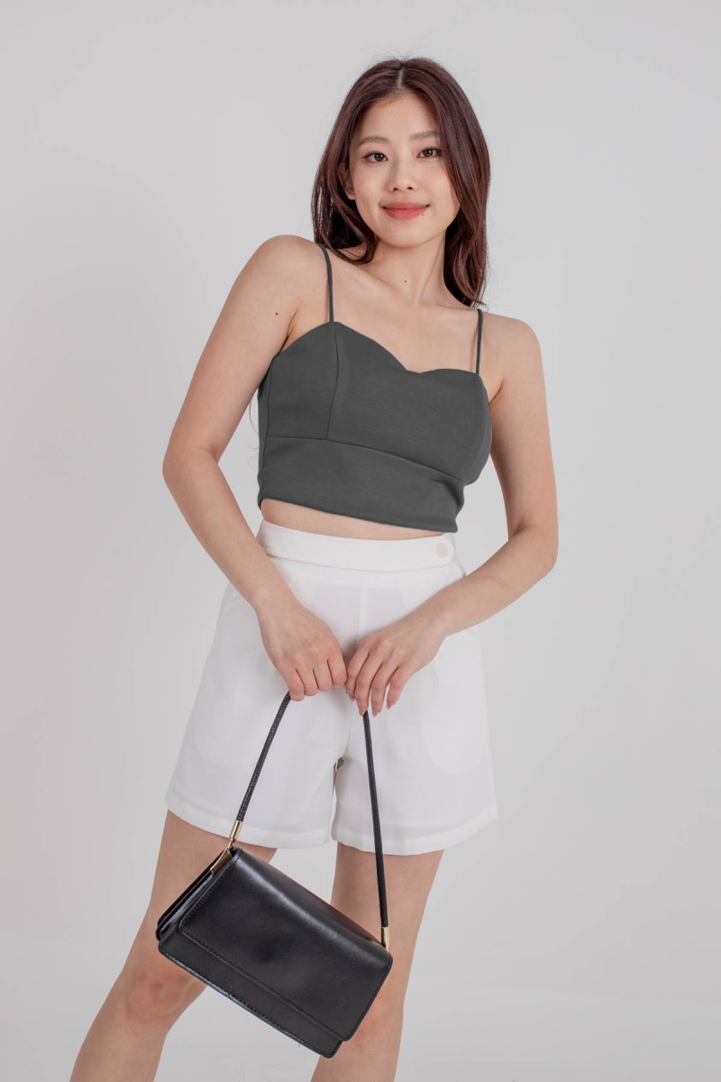 RESTOCK: Radiate Padded Sweetheart Crop Top in Gunmetal