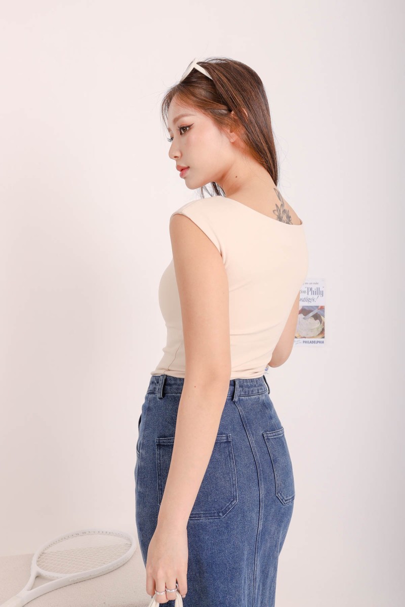 Kane Padded Cap Sleeve Top in Oat